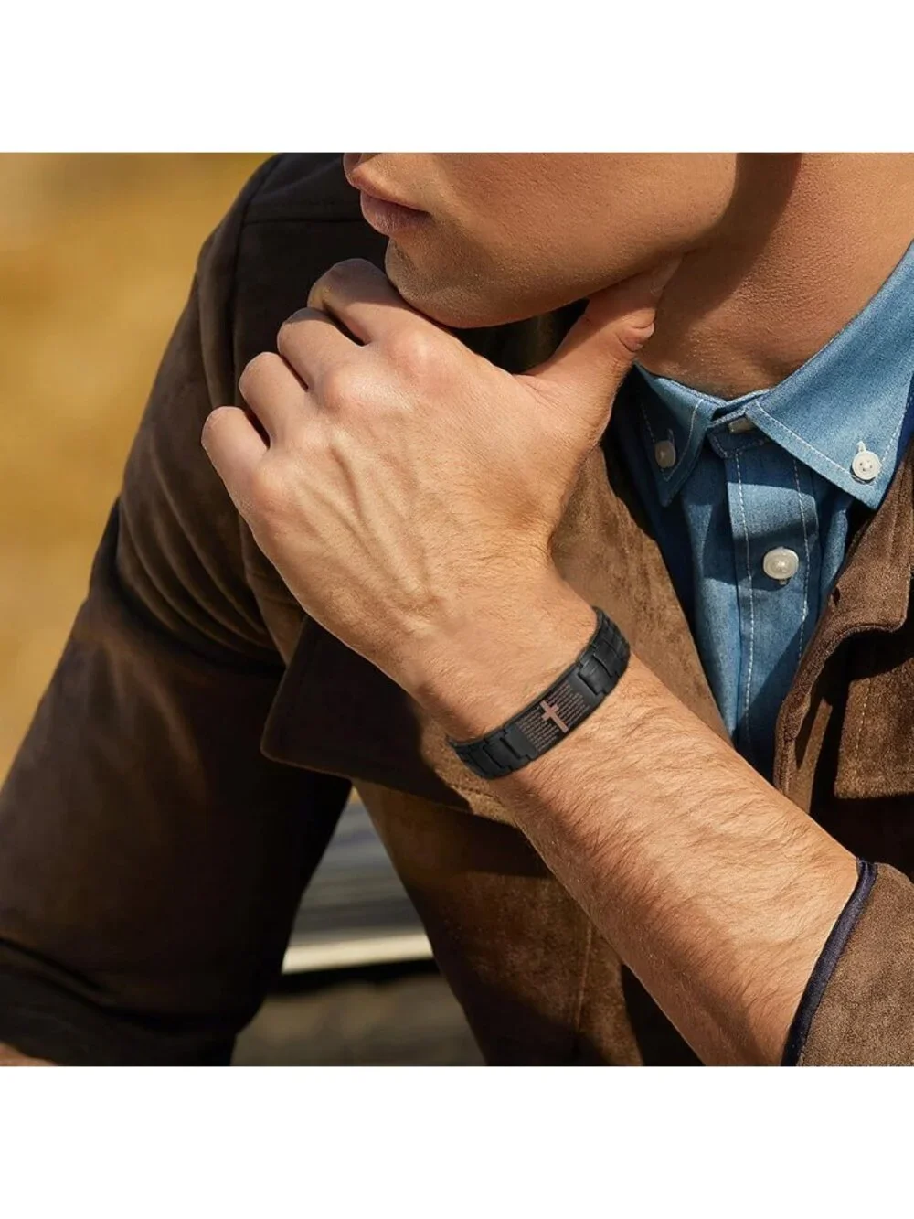 Adjustable Magnetic Copper Cross Bracelet for Men - Strength & Style Jewelry
